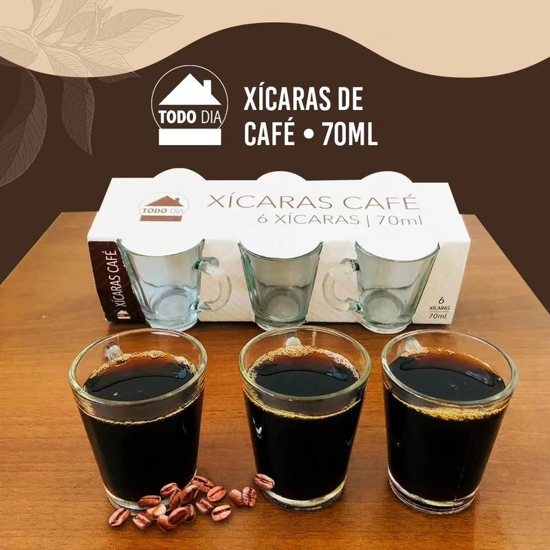 Conjunto de 6 Xícaras De Vidro Para Café Chá 70ML